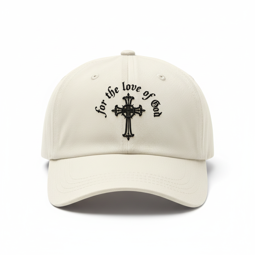 Cream baseball hat with embroidered logo