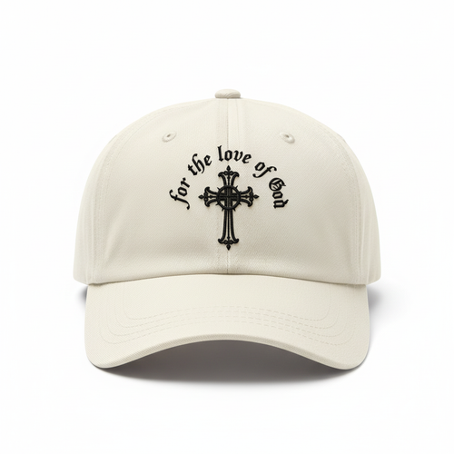 Cream baseball hat with embroidered logo