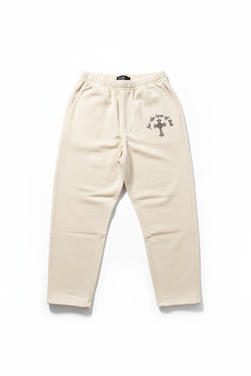 Cream loose pants with logo