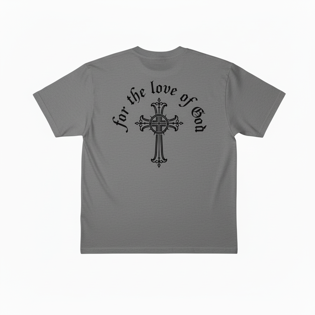 Wolf gray t-shirt with "for the love of God" design